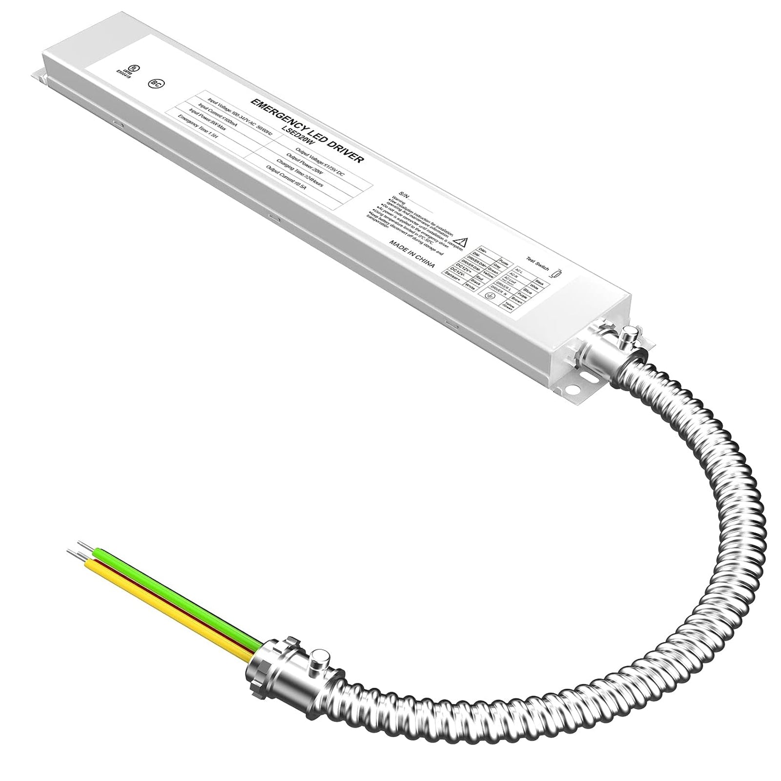 20W LED Emergency Backup Driver-120V-347V AC-Rechargeable UL Approved Backup Battery-Over 90mins Emergency Time-For LED troffer. Panel and Tubes