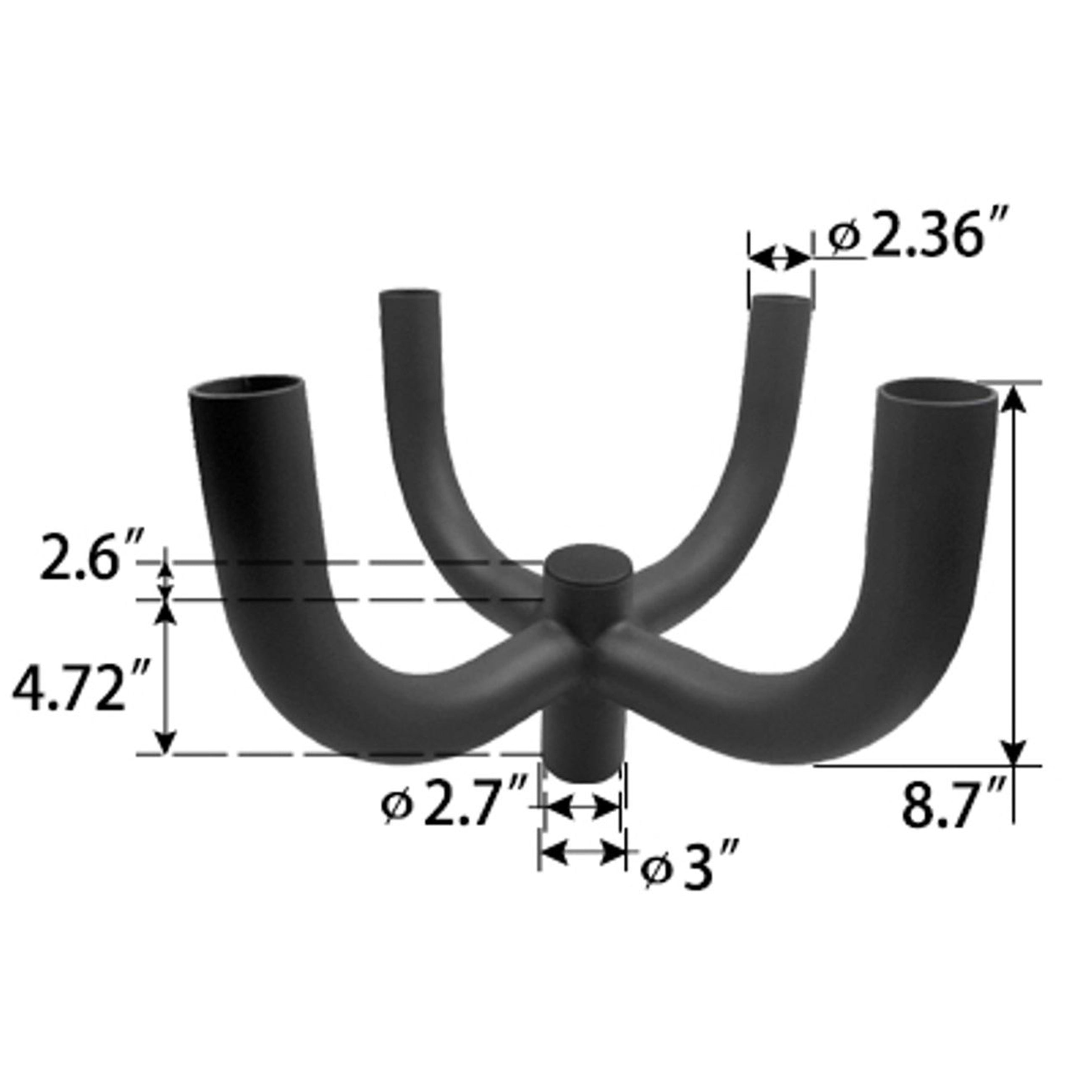 Tenon Adapter. 90 Degree Quad Round Bullhorn Tenon for 4 fixtures. LED Street Light. Shoebox Parking Light. Parking Lot Pole Bracket