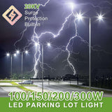 300W White LED Parking Lot Lights, LED Shoebox Pole Light, 40500Lm, 100-277Volt