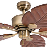 Prominence Home Willow View 52" Aged Brass Tropical Ceiling Fan with 5 Hand Carved Wood Blades, Pull Chain & Reverse Airflow - LEDLIGHTING WHOLESALE