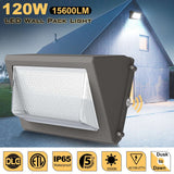 120W LED Wall Pack with Photocell Outdoor ETL 120-277V 5000K 15600LM IP65 Wallpack Glass Cover Waterproof Dusk to Dawn Lighting