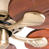 Prominence Home Willow View 52" Aged Brass Tropical Ceiling Fan with 5 Hand Carved Wood Blades, Pull Chain & Reverse Airflow - LEDLIGHTING WHOLESALE