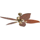 Prominence Home Willow View 52" Aged Brass Tropical Ceiling Fan with 5 Hand Carved Wood Blades, Pull Chain & Reverse Airflow - LEDLIGHTING WHOLESALE