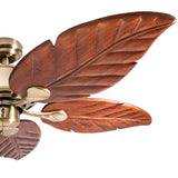 Prominence Home Willow View 52" Aged Brass Tropical Ceiling Fan with 5 Hand Carved Wood Blades, Pull Chain & Reverse Airflow - LEDLIGHTING WHOLESALE