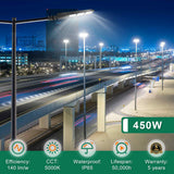 LED Parking Lot Light-450/400/380W Selectable -Shoebox Area Light-10KV Surge Protector-CCT 5000K-AC 100~277V-DLC & UL Listed