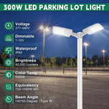 300W 480V White LED Parking Lot Light-42,000 Lumens-AC 277~480V-1000W Metal Halide Equivalent-5000K-DLC UL Listed