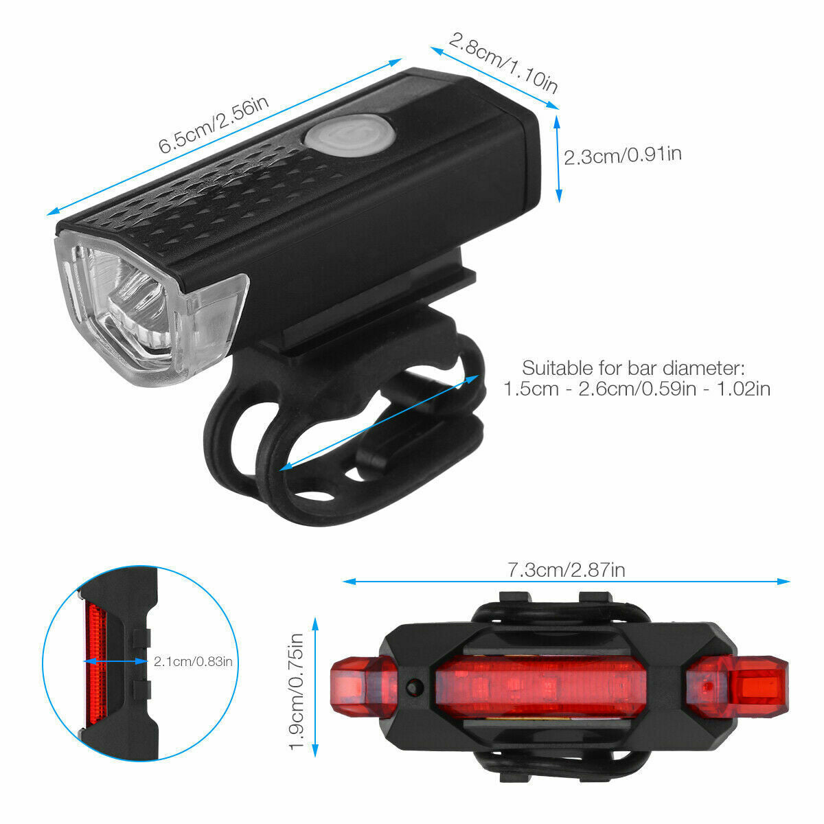 USB Rechargeable LED Bicycle Headlight Bike Head Light Cycling Rear Front Lamp Bike Light Rainproof USB Rechargeable LED bicycle Light - LEDLIGHTING WHOLESALE