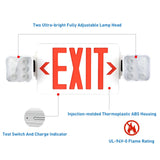 LED Exit Signs with 2 Compact Combo Emergency Lights-Red LED Two Adjustable Head Emergency Exit Light with Backup Battery-AC 120V~277V-ABS Fire Resistant UL Listed