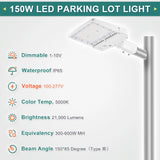 150W LED Shoebox Parking Lot Light – 5000K Daylight, White Housing, Outdoor Area & Street Light, UL Listed, AC 100-277V (No Photocell)