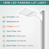 150W LED Shoebox Parking Lot Light – 5000K Daylight, White Housing, Outdoor Area & Street Light, UL Listed, AC 100-277V (No Photocell)