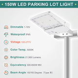 150W LED Shoebox Parking Lot Light – 5000K Daylight, White Housing, Outdoor Area & Street Light, UL Listed, AC 100-277V (No Photocell)