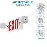 LED Exit Signs with 2 Compact Combo Emergency Lights-Red LED Two Adjustable Head Emergency Exit Light with Backup Battery-AC 120V~277V-ABS Fire Resistant UL Listed