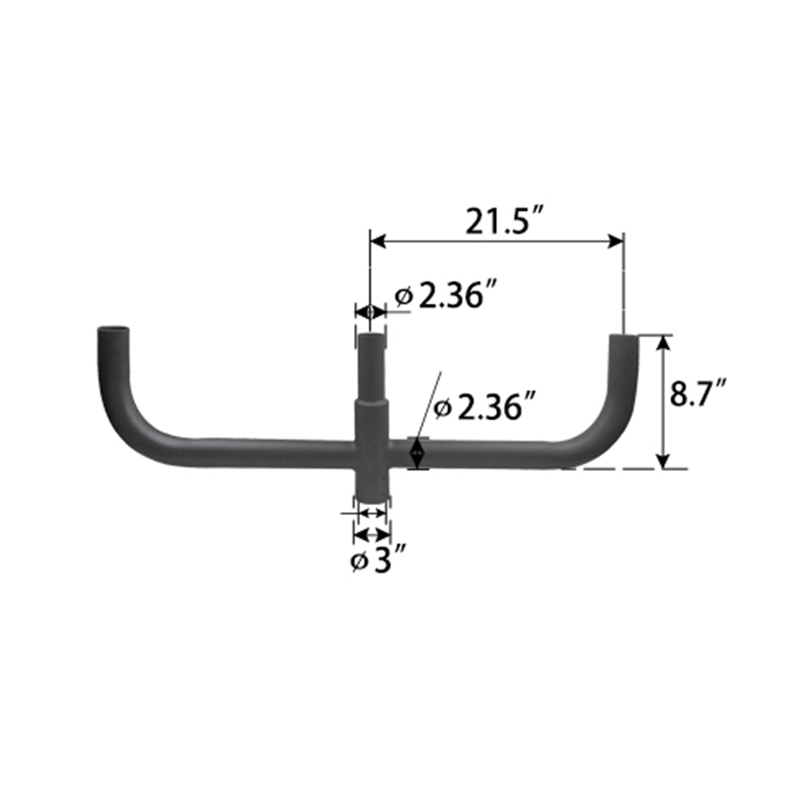 Tenon Adapter. 180 Degree Round Triple Bullhorn Tenon for 3 fixtures. LED Street Light. Shoebox Parking Light. Parking Lot Pole Bracket