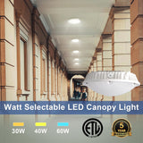 LED Round Canopy Light - 30W/40W/60W Selectable - 5000K - Surface Mount Low Bay Light - Parking Garage Lighting