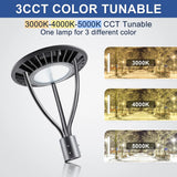 80W/100W/120W/150W Wattage Selectable LED Post Top Light-CCT 3000K/4000K/5000K Selectable-Outdoor Waterproof-5 Years warranty-Compatible Photocell