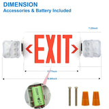 LED Exit Signs with 2 Compact Combo Emergency Lights-Red LED Two Adjustable Head Emergency Exit Light with Backup Battery-AC 120V~277V-ABS Fire Resistant UL Listed
