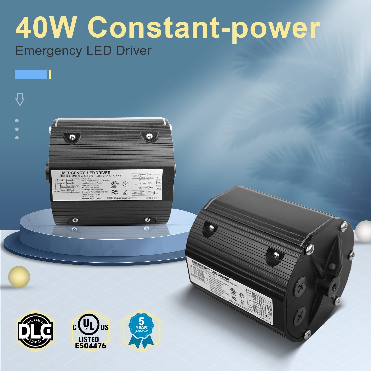 40W UFO High Bay Emergency Driver AC 100-347V Emergency Battery Backup Power Supply-DLC UL-Listed