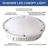 LED Round Canopy Light - 30W/40W/60W Selectable - 5000K - Surface Mount Low Bay Light - Parking Garage Lighting