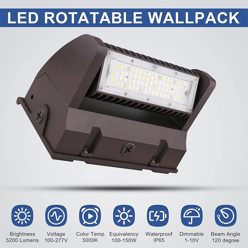 40W Rotatable LED Wall Pack Light-5200 Lumens-120W Metal Halide Equivalent-5000K