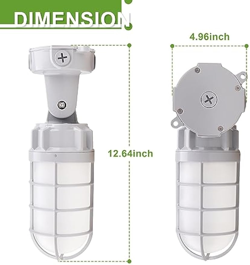 LED Vapor Tight Jelly Jar Light 21W, 5000K, Wall/Ceiling Mount Vapor-Proof LED, IP65 Wet Rated Security Cage Light for Indoor and Outdoor Lighting, UL Certified