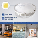 LED Round Canopy Light - 30W/40W/60W Selectable - 5000K - Surface Mount Low Bay Light - Parking Garage Lighting