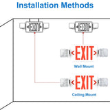 LED Exit Signs with 2 Compact Combo Emergency Lights-Red LED Two Adjustable Head Emergency Exit Light with Backup Battery-AC 120V~277V-ABS Fire Resistant UL Listed