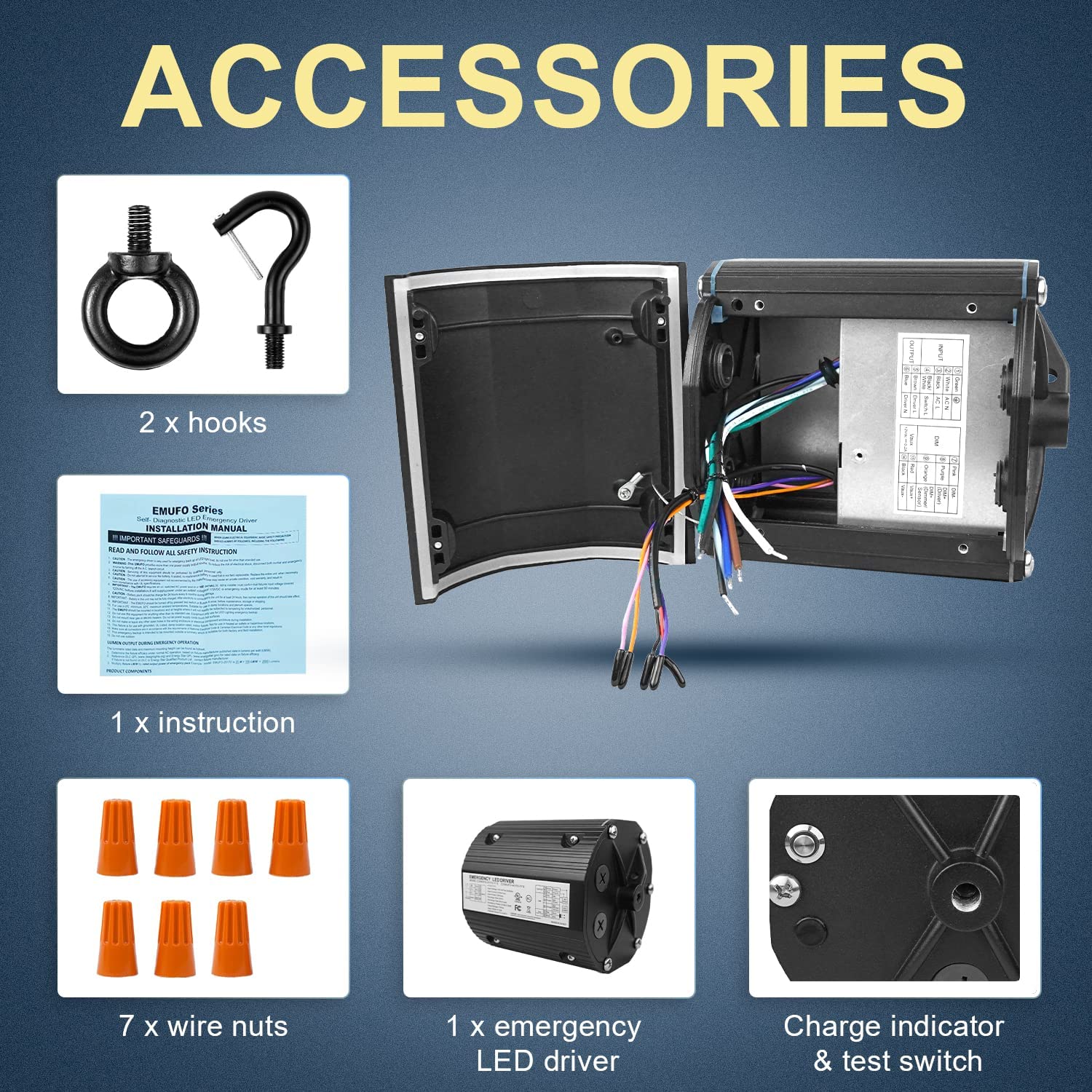 40W UFO High Bay Emergency Driver AC 100-347V Emergency Battery Backup Power Supply-DLC UL-Listed