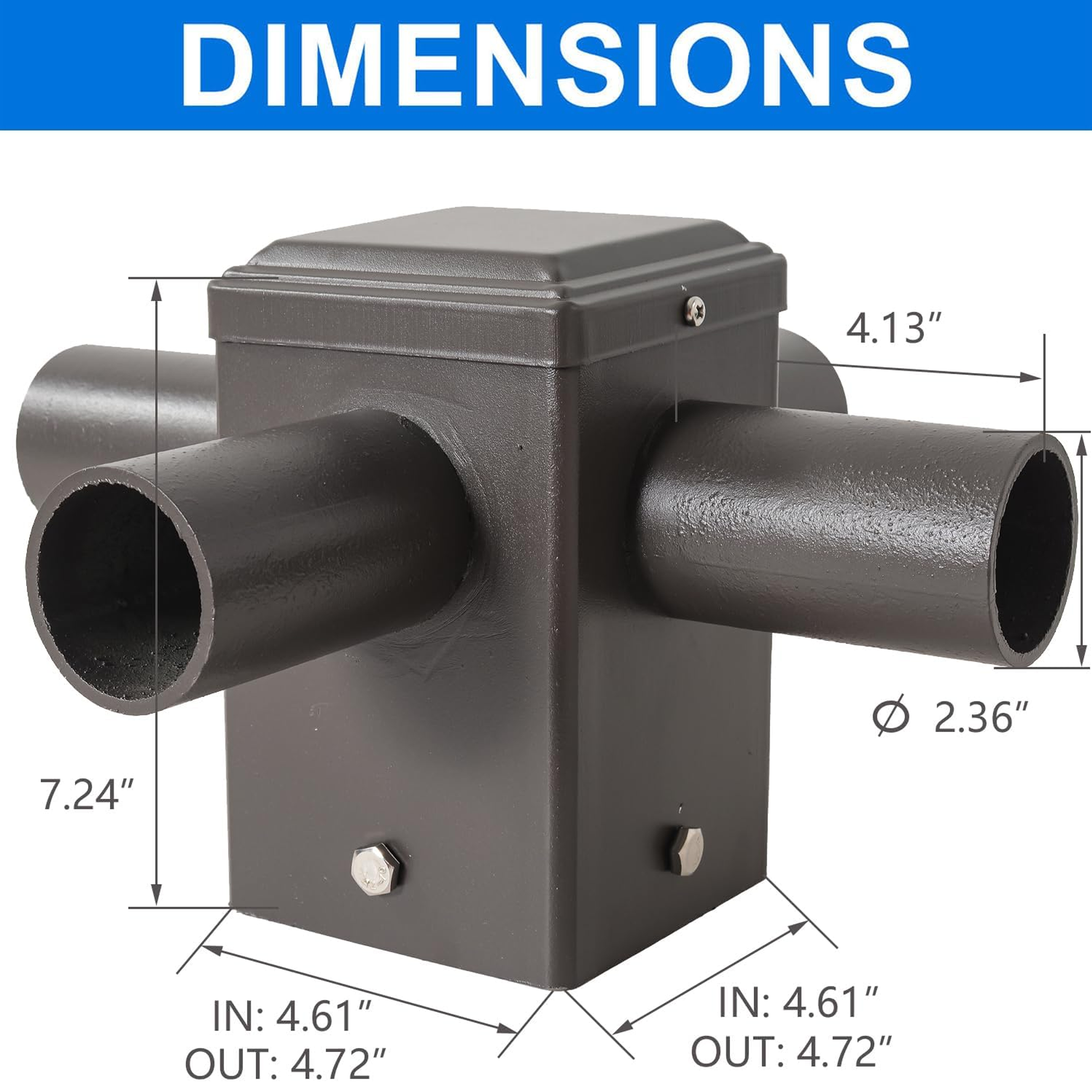 Quadruple 90° Tenon Adapter with 4 Horizontal Tenons For 4inch square light poles