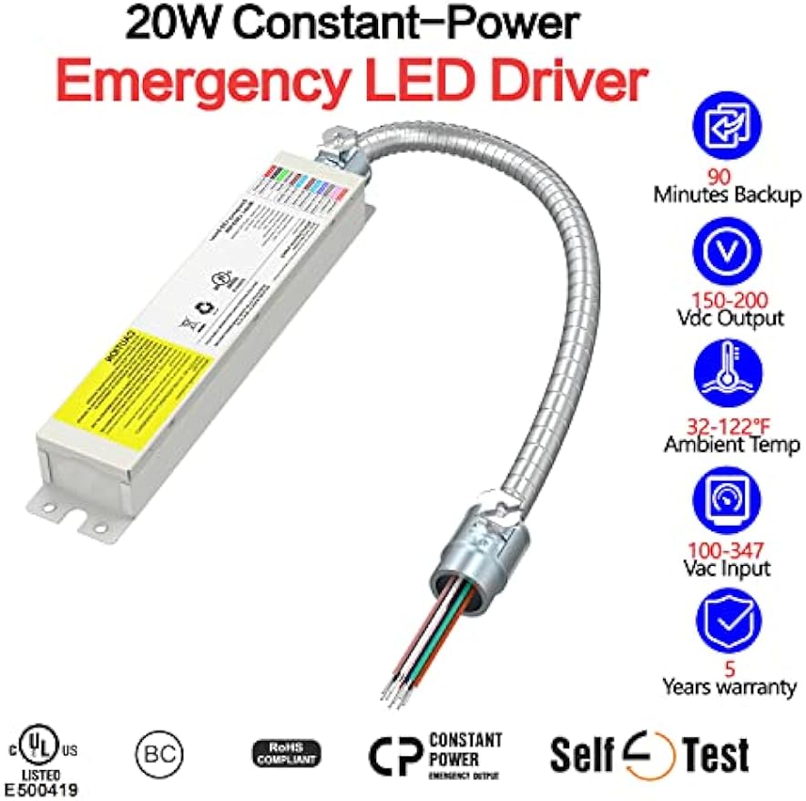 20W LED Emergency Driver Backup Battery 100-277V AC, UL Listed - LEDLIGHTING WHOLESALE