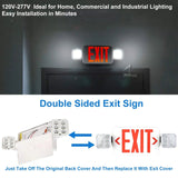 LED Exit Signs with 2 Compact Combo Emergency Lights-Red LED Two Adjustable Head Emergency Exit Light with Backup Battery-AC 120V~277V-ABS Fire Resistant UL Listed