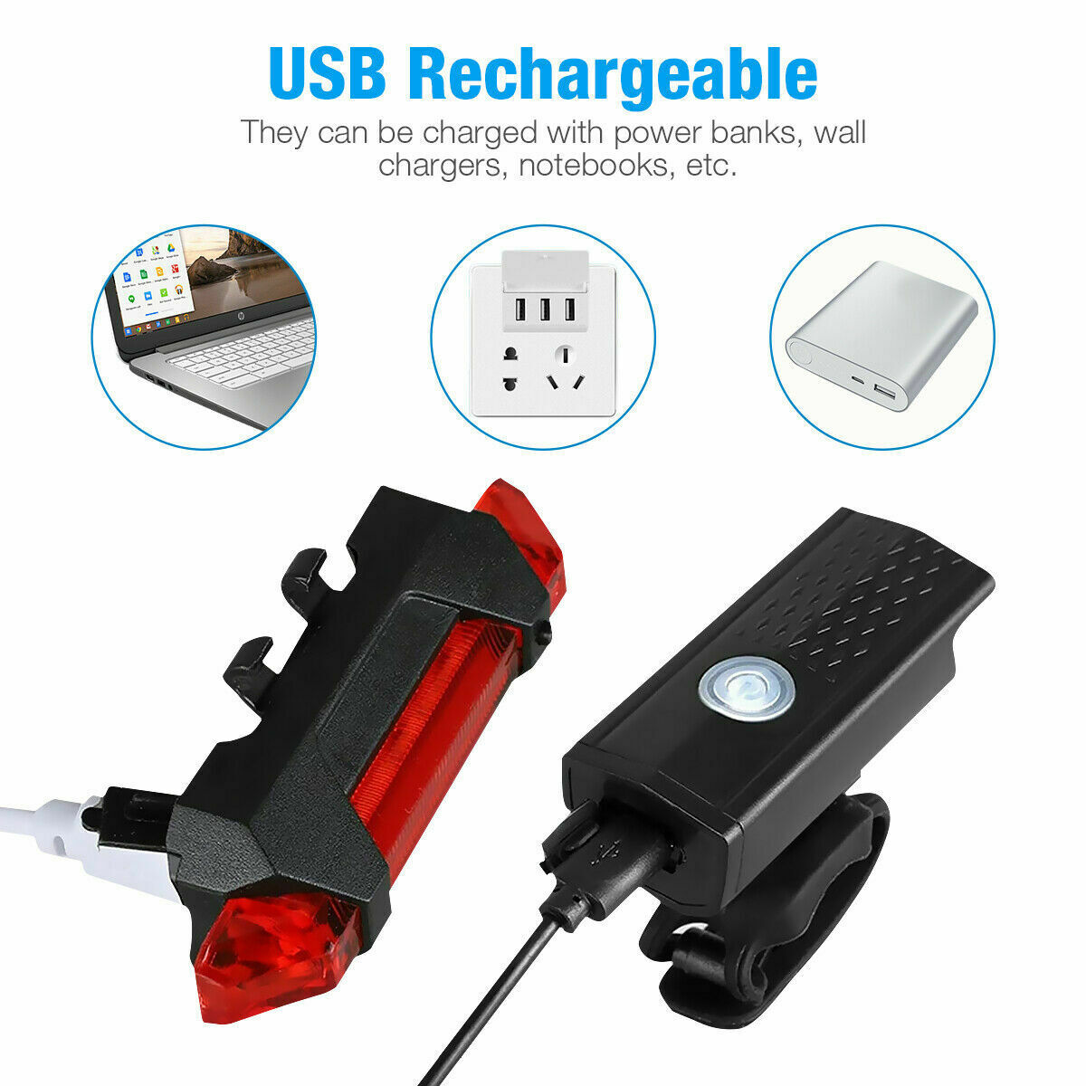 USB Rechargeable LED Bicycle Headlight Bike Head Light Cycling Rear Front Lamp Bike Light Rainproof USB Rechargeable LED bicycle Light - LEDLIGHTING WHOLESALE