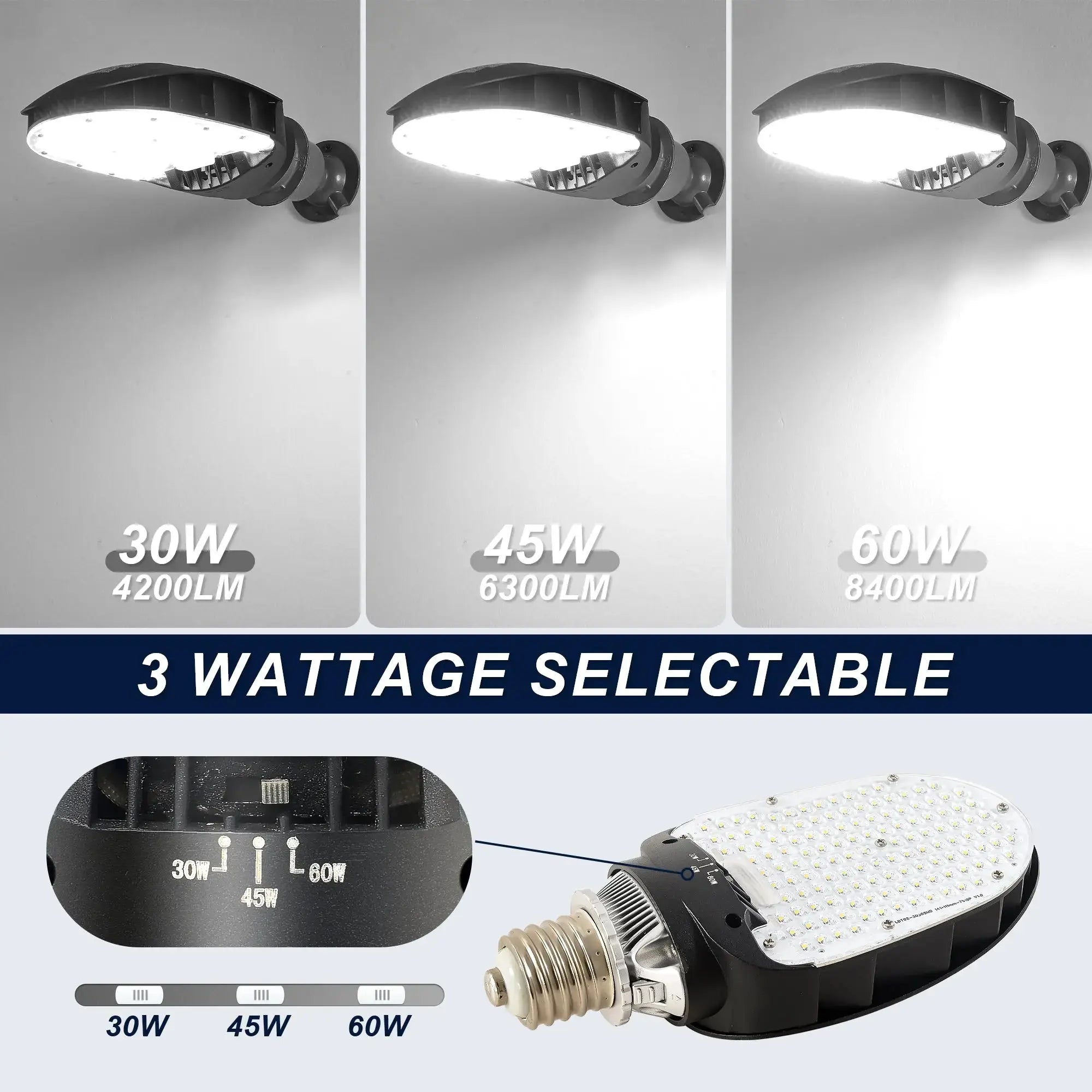LED Corn Bulb E39 Base - 30/45/60W Selectable - Up to 8,400 Lumens 5000K Daylight - 200W MH/HPS Replacement - Commercial Retrofit Light for Parking Lot, Street & Wall Pack