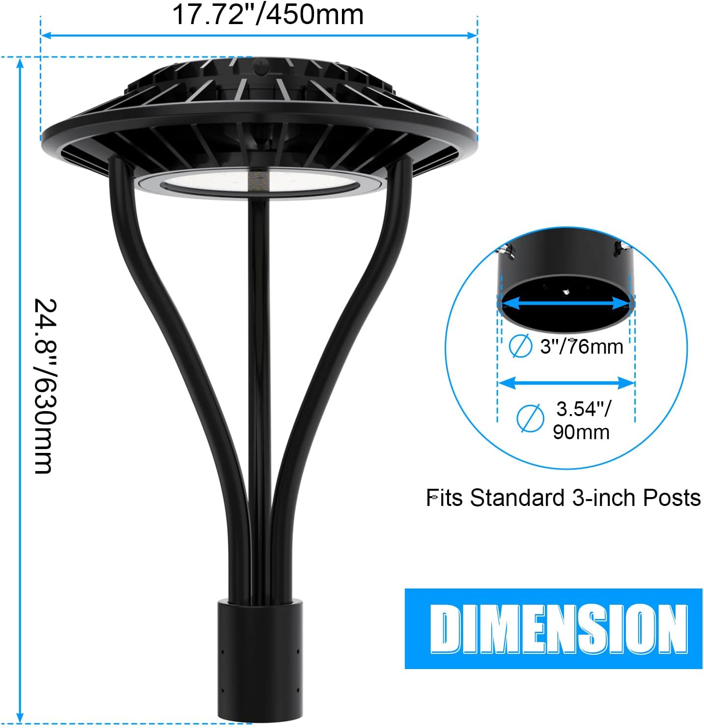 60W 80W 100W 150W LED Post Top Light 3CCT Tunable,14000LM, IP65, Dusk to Dawn Photocell - LEDLIGHTING WHOLESALE