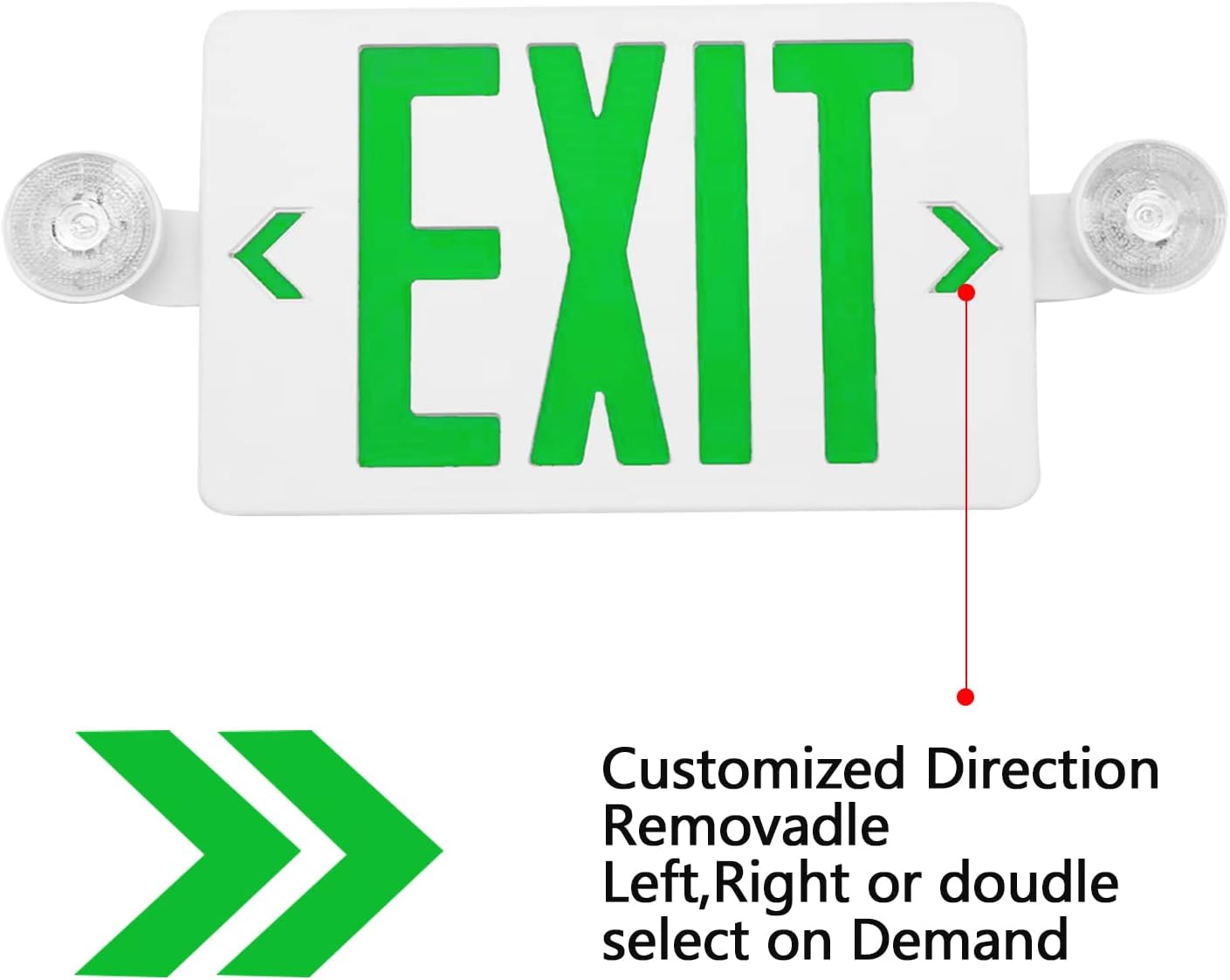 Green LED Exit Sign with Emergency Lights,120-277V,UL-Listed - LEDLIGHTING WHOLESALE