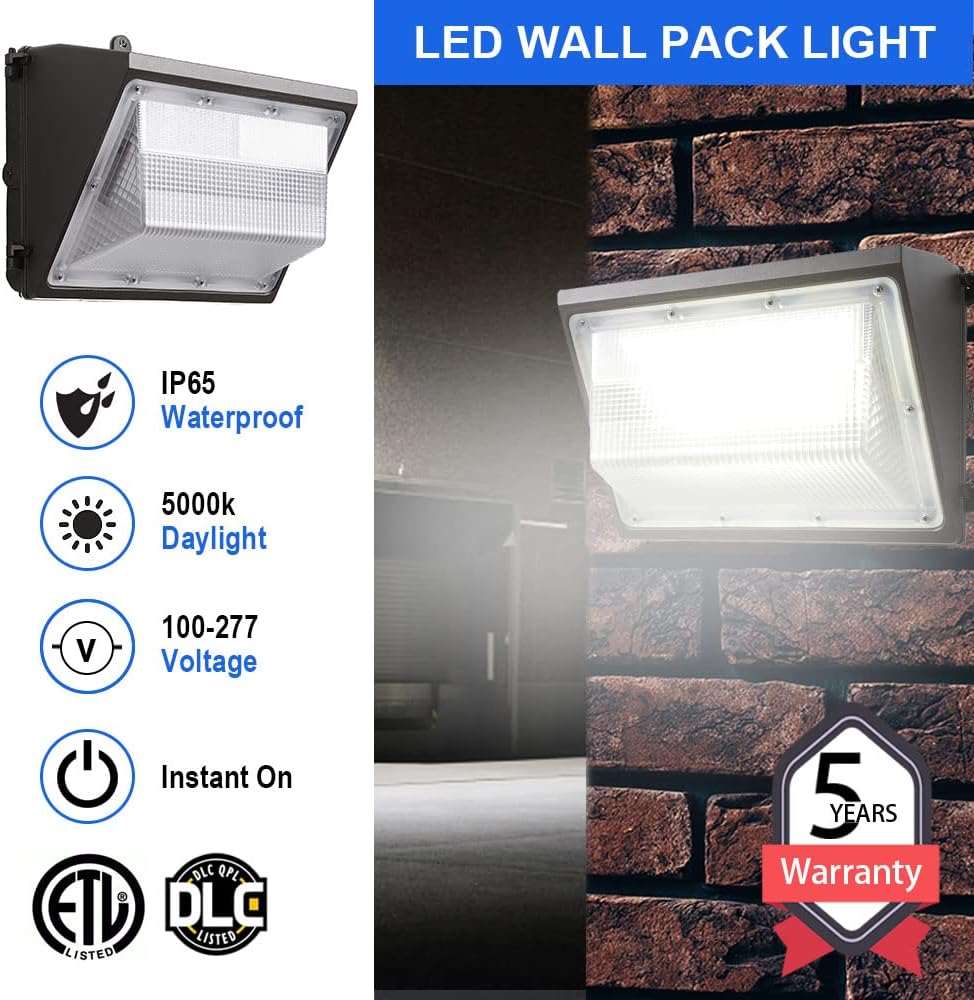 60W LED Wall Pack Light-7,800 Lumens-Equivalent 150W HID/HPS-5000K-(DLC+UL)-5 Years Warranty