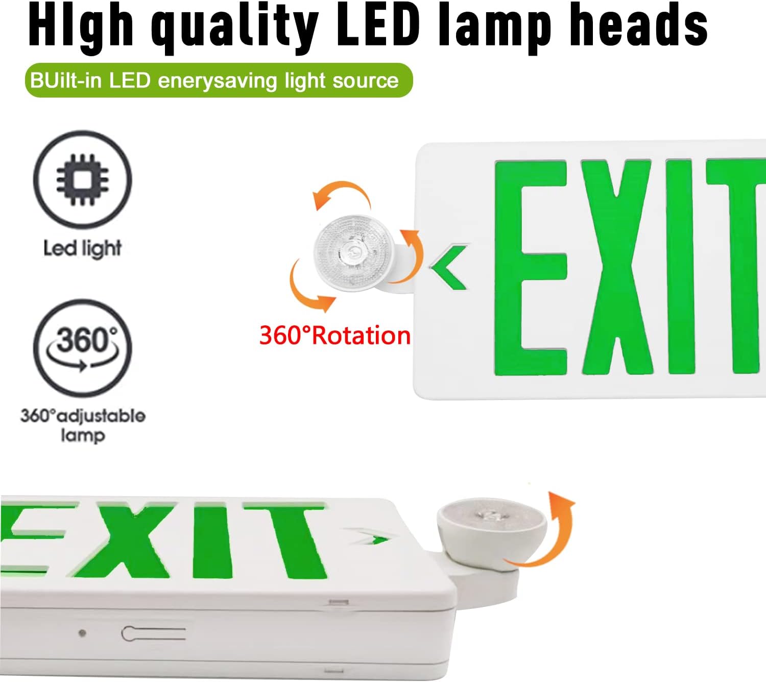 Green LED Exit Sign with Emergency Lights,120-277V,UL-Listed - LEDLIGHTING WHOLESALE