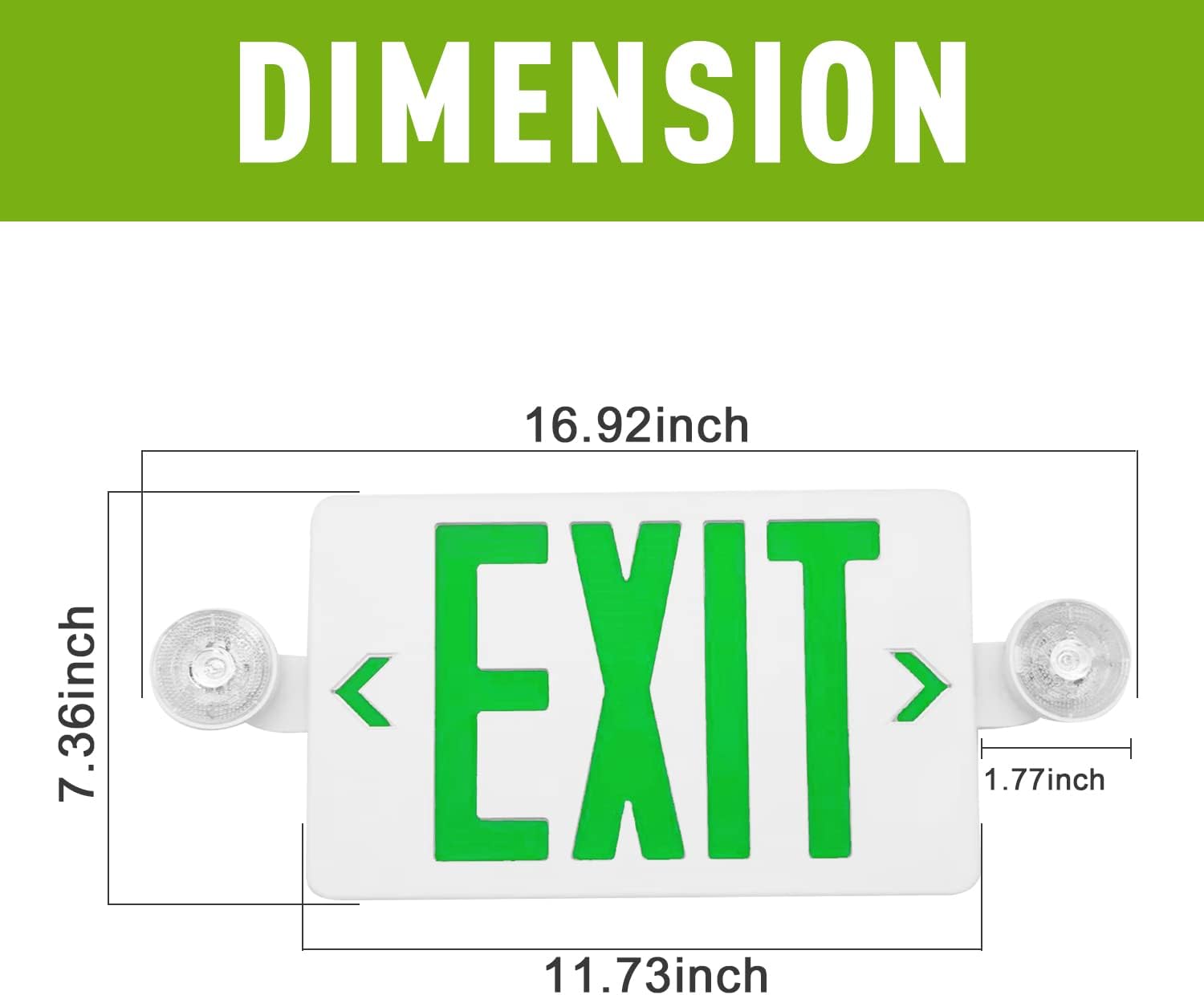 Green LED Exit Sign with Emergency Lights,120-277V,UL-Listed - LEDLIGHTING WHOLESALE