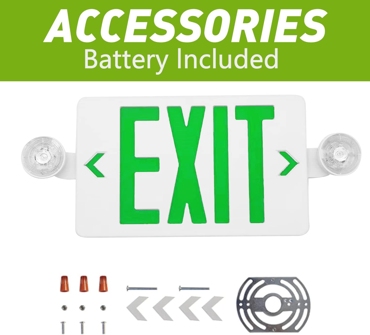 Green LED Exit Sign with Emergency Lights,120-277V,UL-Listed - LEDLIGHTING WHOLESALE