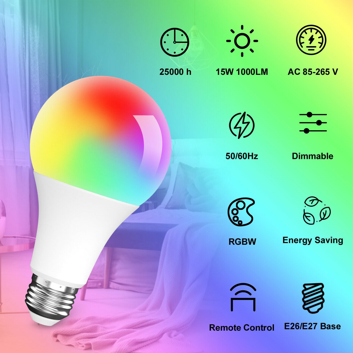 LED Light Bulb 15W RGB Smart Wireless Remote Dimmable Lamp Color Changing Smart WiFi LED Light Bulb Multi-Color For Alexa - LEDLIGHTING WHOLESALE