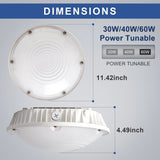 LED Round Canopy Light - 30W/40W/60W Selectable - 5000K - Surface Mount Low Bay Light - Parking Garage Lighting