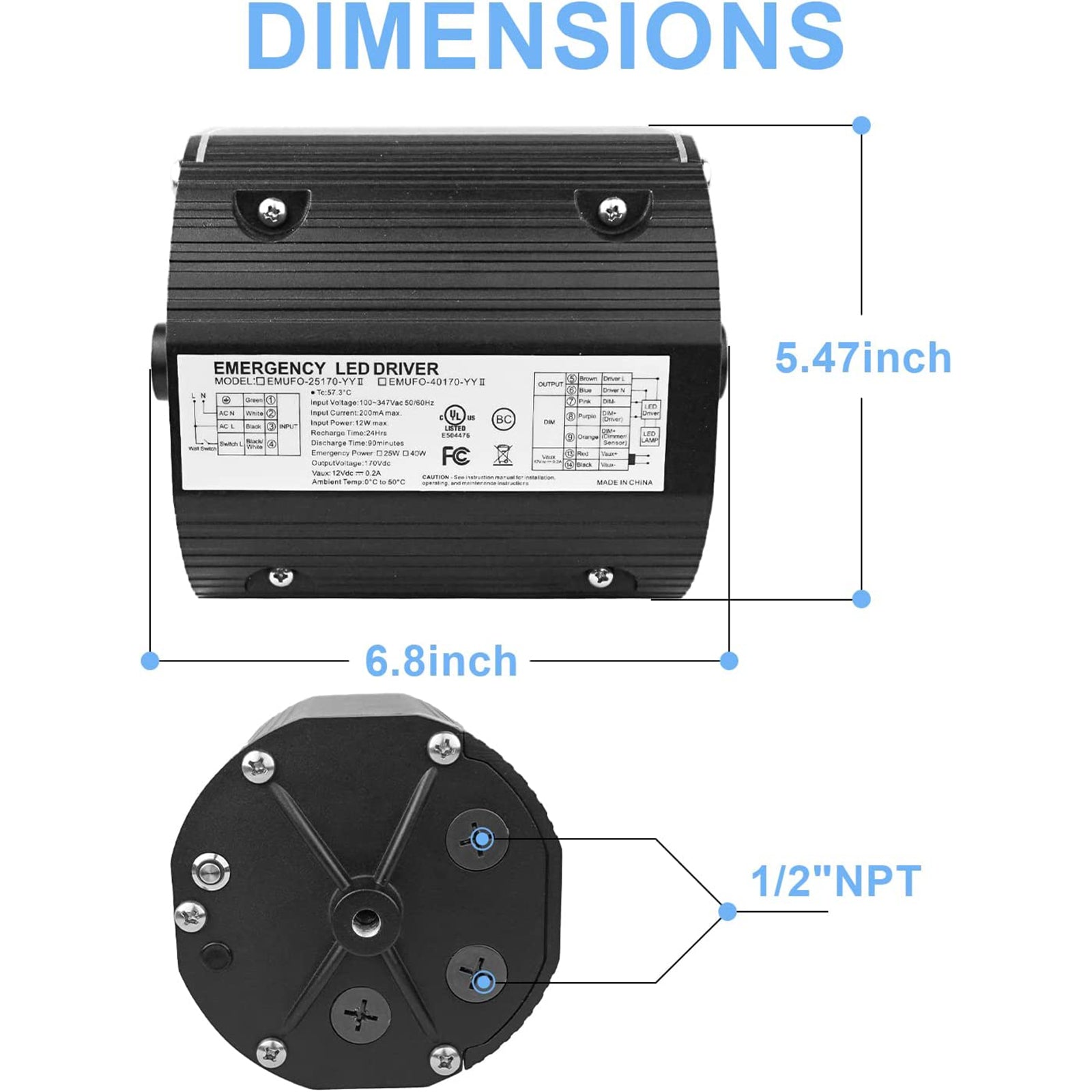 40W UFO High Bay Emergency Driver AC 100-347V Emergency Battery Backup Power Supply-DLC UL-Listed