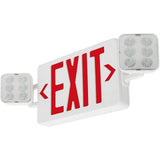 LED Exit Signs with 2 Compact Combo Emergency Lights-Red LED Two Adjustable Head Emergency Exit Light with Backup Battery-AC 120V~277V-ABS Fire Resistant UL Listed