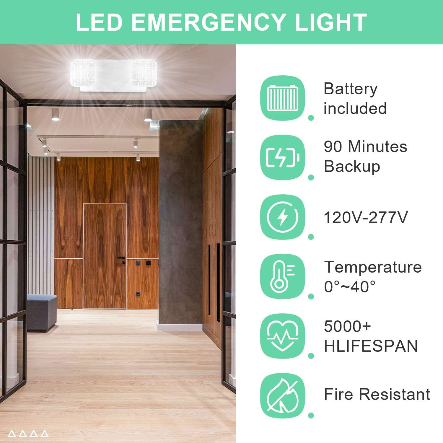 LED Emergency Exit Lighting Fixtures with 90 Minutes Long Backup Batteries, US Standard Adjustable Integrated LED Emergency Light