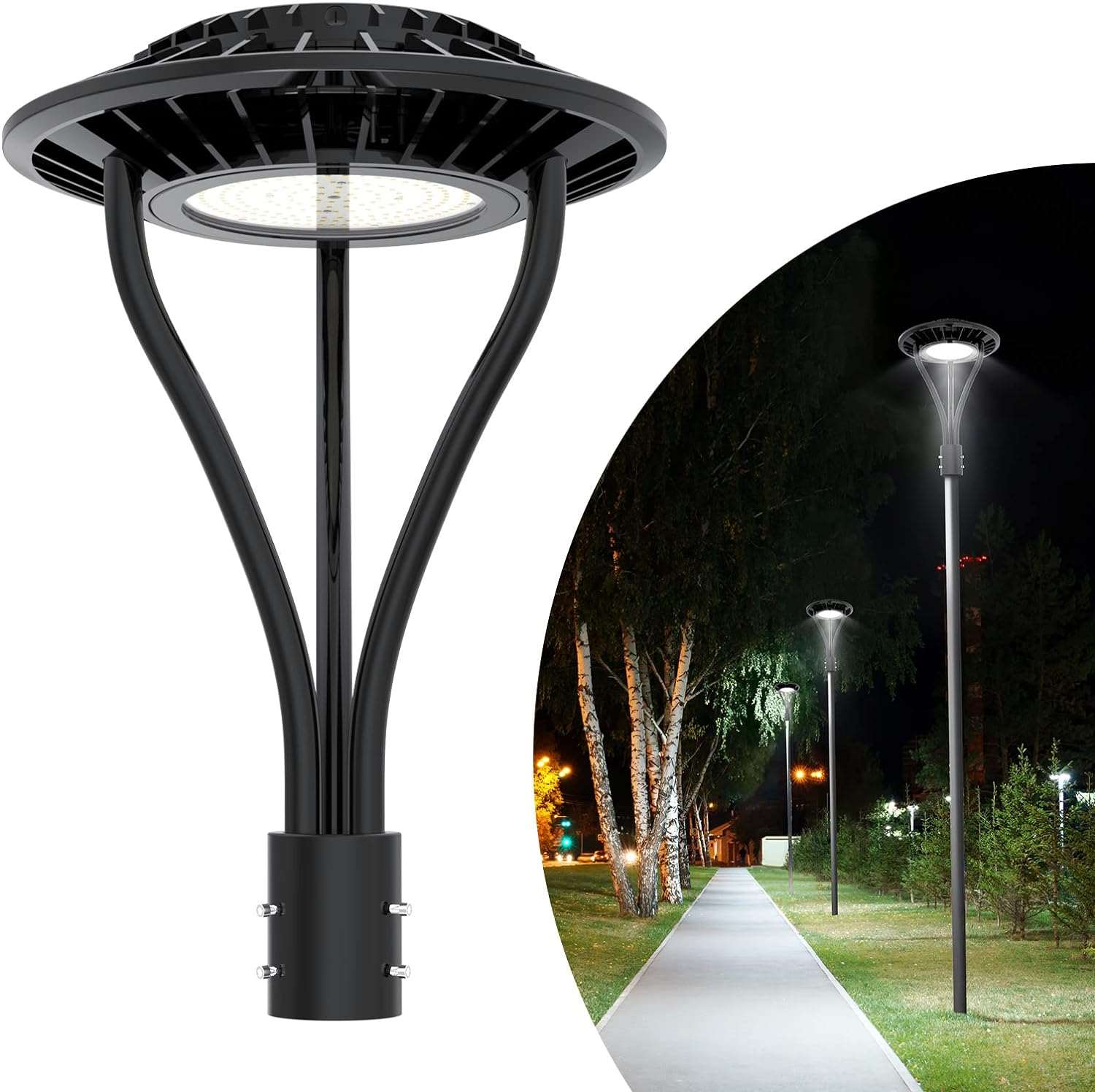 60W 80W 100W 150W LED Post Top Light 3CCT Tunable,14000LM, IP65, Dusk to Dawn Photocell