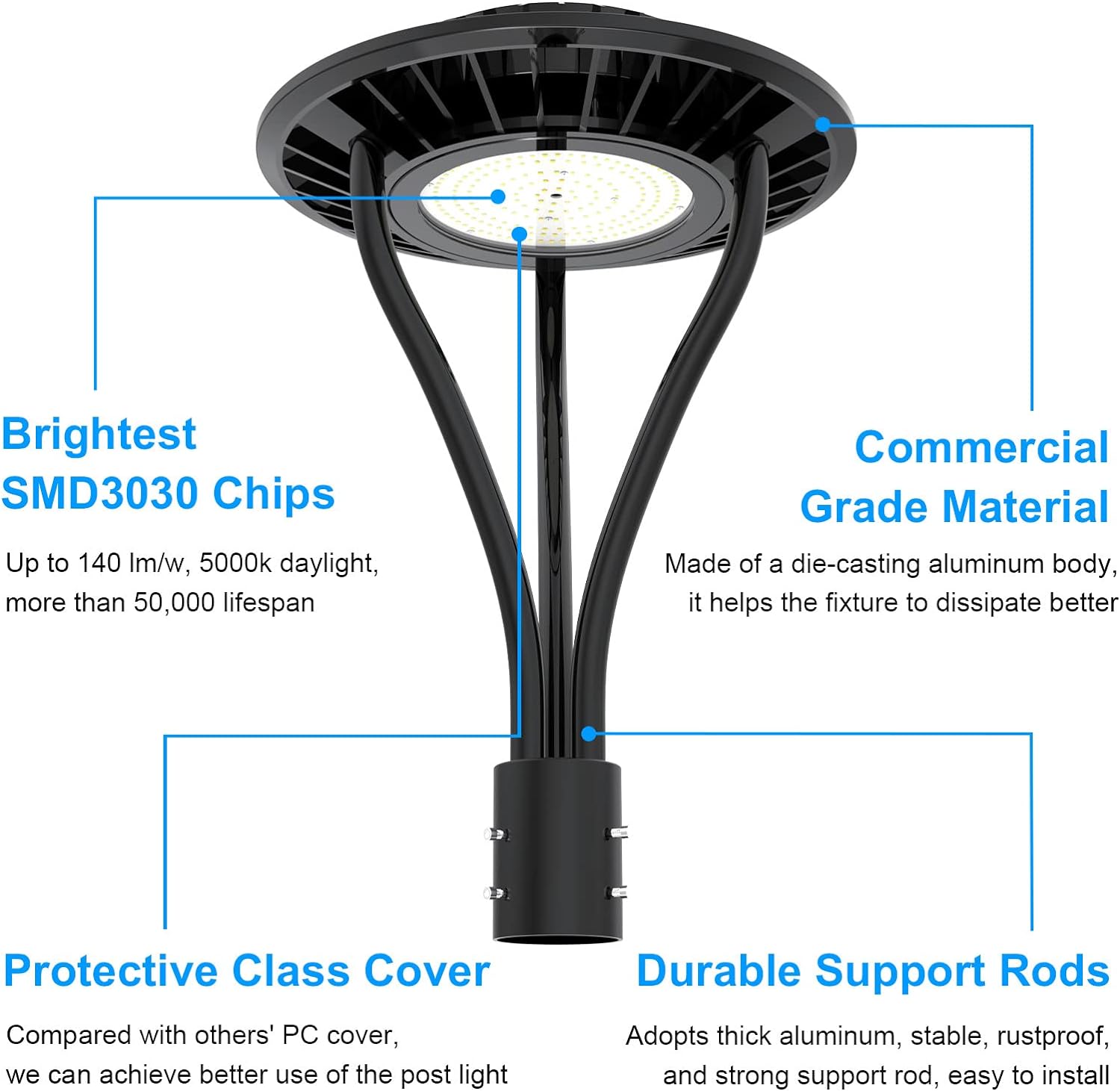 60W 80W 100W 150W LED Post Top Light 3CCT Tunable,14000LM, IP65, Dusk to Dawn Photocell - LEDLIGHTING WHOLESALE