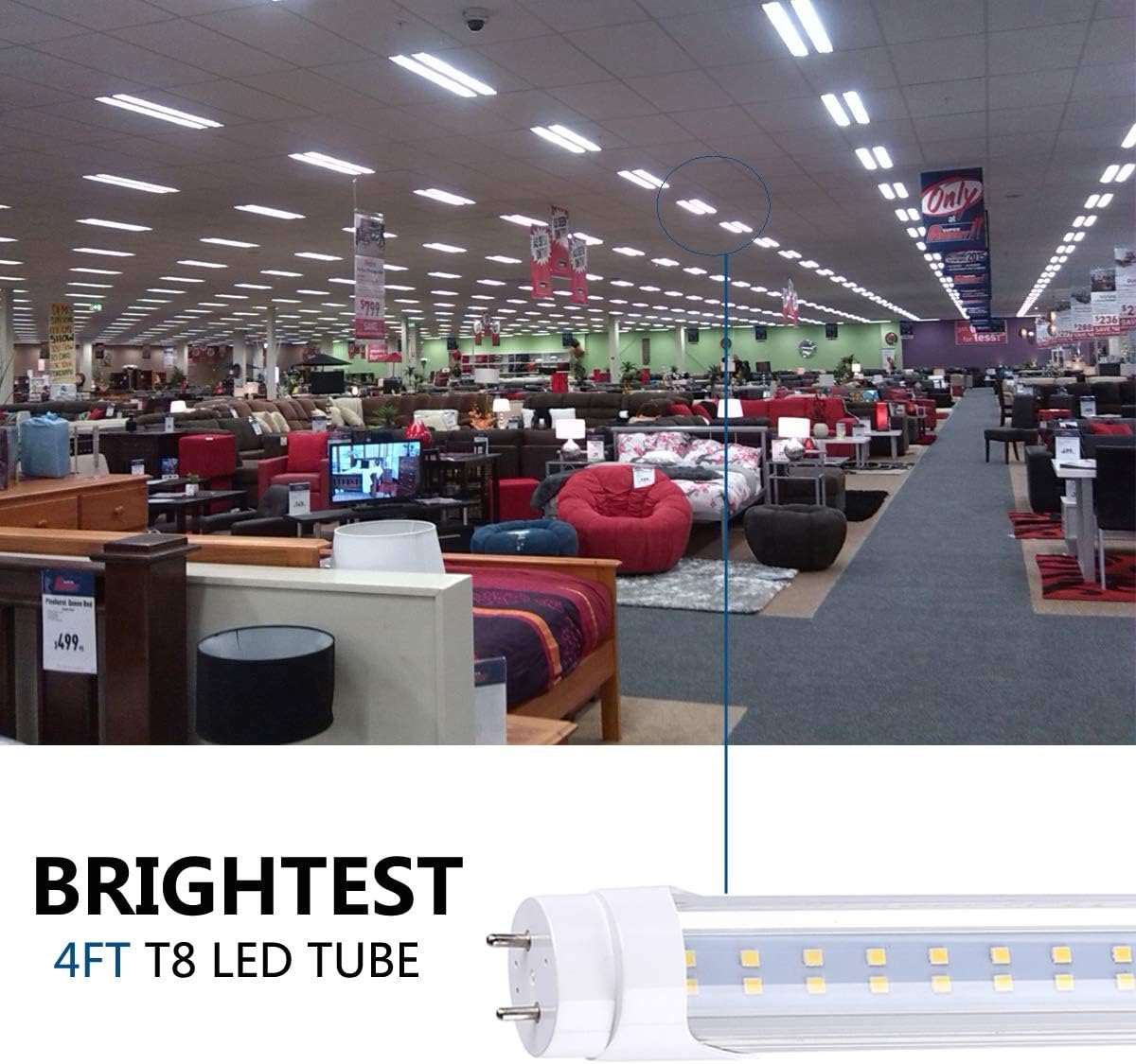 28w Led Tube Light Bulb 4ft, 3360 Lumens, Cold White 6000K, Ballast Bypass Required, Bypass T8 T10 T12 Ballast 80W F48T8 Fluorescent Replacement Dual-End Powered Clear Cover AC 85-265V Pack of 4