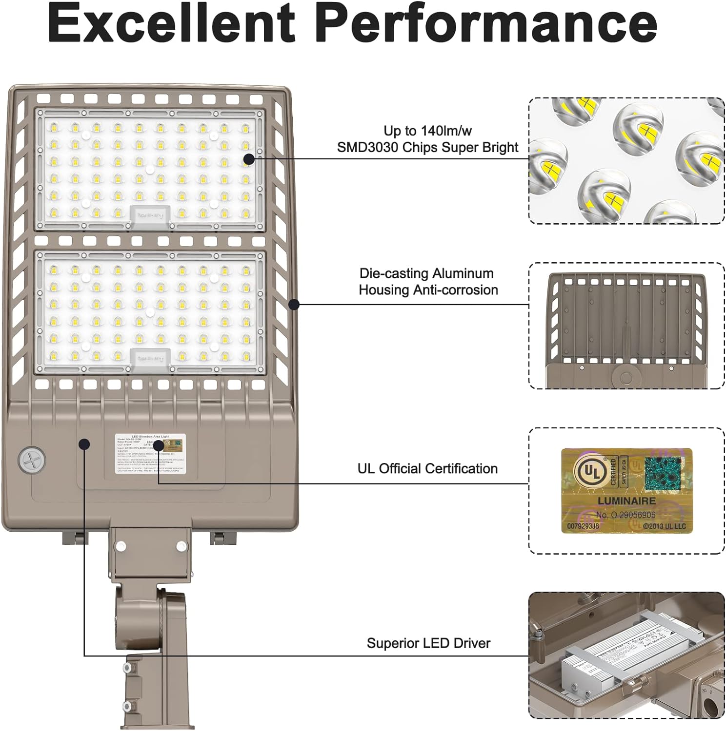 400W LED Parking Lot Light 56,000LM Outdoor Street Area Lighting with Slipfitter Mount,100-277V 5000K, UL DLC Listed - LEDLIGHTING WHOLESALE