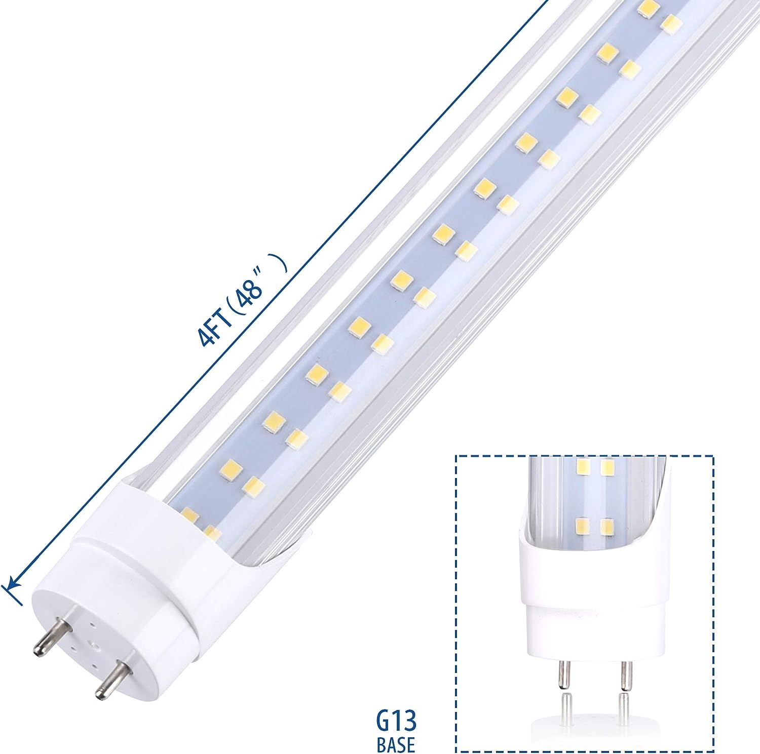 28w Led Tube Light Bulb 4ft, 3360 Lumens, Cold White 6000K, Ballast Bypass Required, Bypass T8 T10 T12 Ballast 80W F48T8 Fluorescent Replacement Dual-End Powered Clear Cover AC85-265V - LEDLIGHTING WHOLESALE