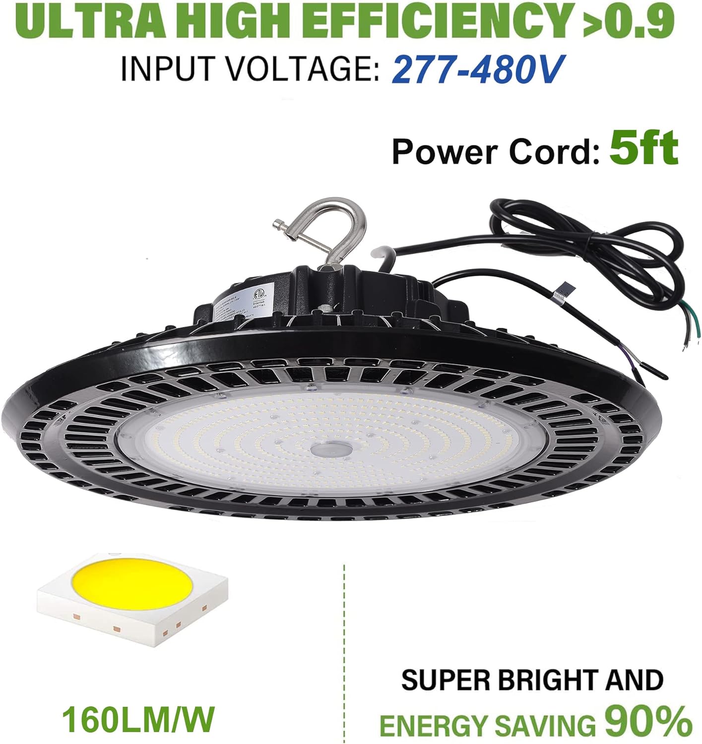 200W LED UFO Hig Bay Light,30000LM, 5000K, Open Hook, (DLC+ ETL) Approved - LEDLIGHTING WHOLESALE