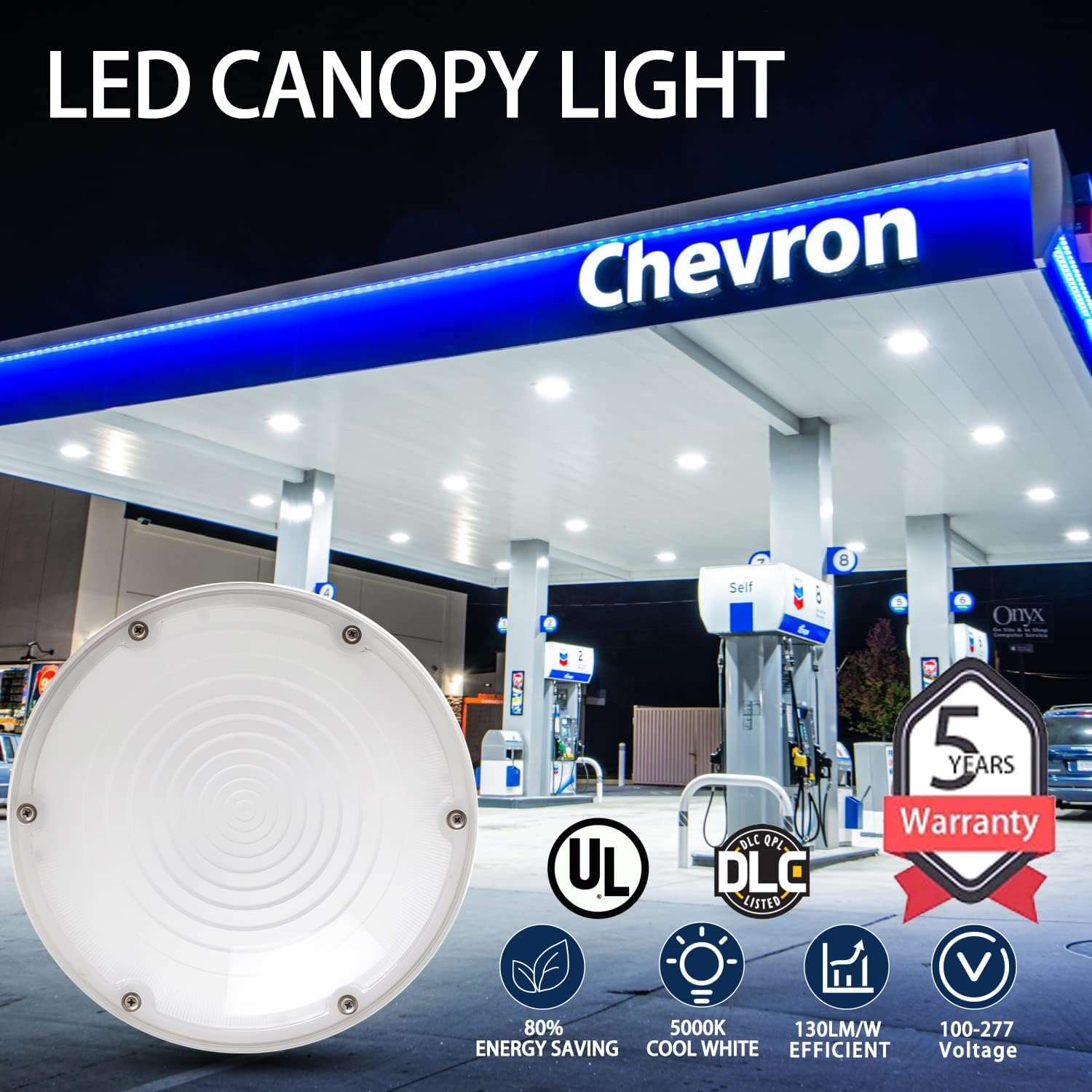 3watts Tunable 30/40/60W LED Canopy Ceiling Light,8400Lm, 5000K, 100-277VAC,ETL&DLC Listed